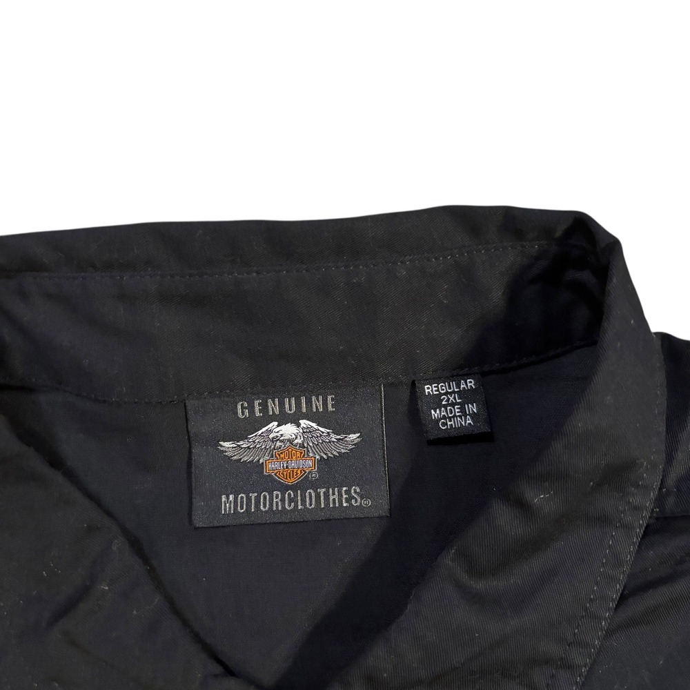 Harley-Davidson Mens 2XL Black Button Up Work Shirt Number 1 Graphic Long Sleeve - Picture 3 of 9